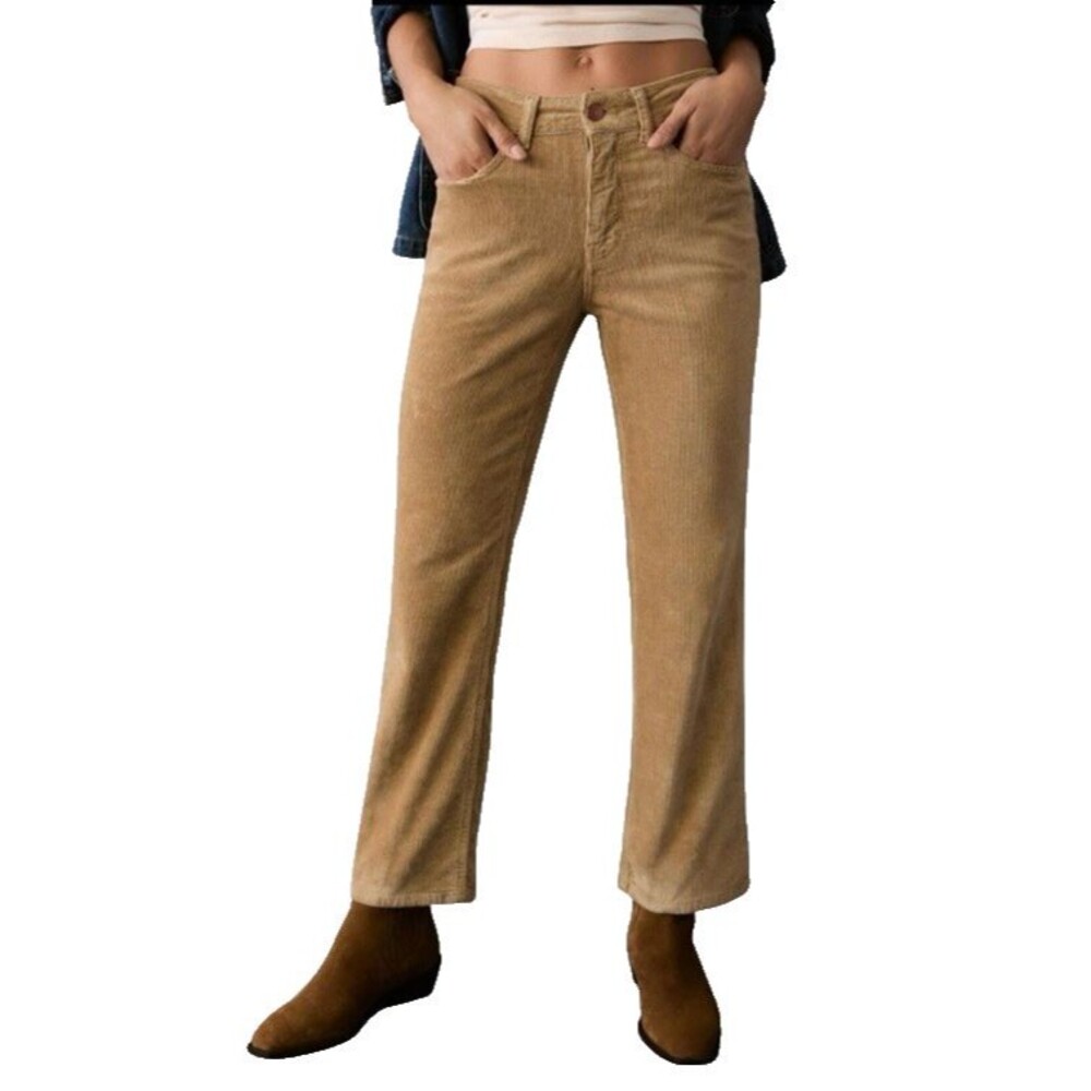 Pilcro Anthropologie Yaya Corduroy Crop Flare Jeans Womens 29 Beige Mid Rise